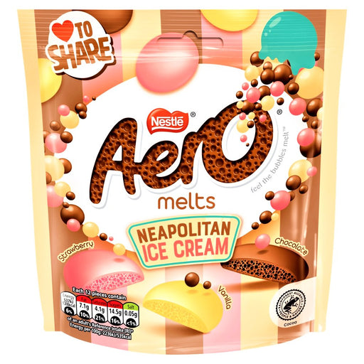 Aero Melts Chocolate Neapolitan Ice cream Sharing Bag 86g - Happy Candy UK LTD