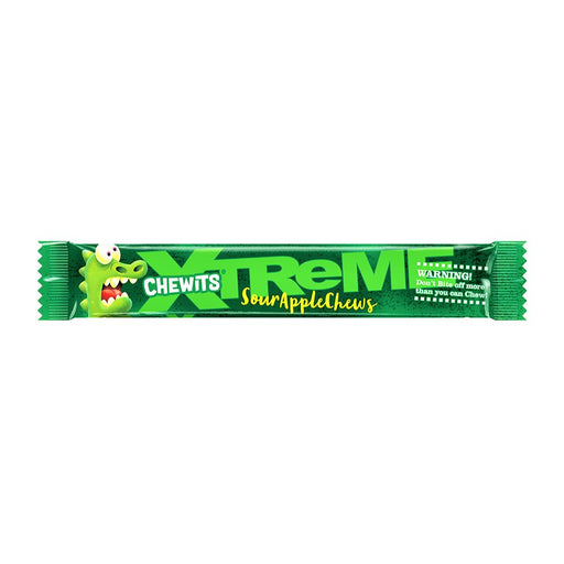 Chewits Xtreme Extremely Sour Apple Chews Packs 34g - Happy Candy UK LTD