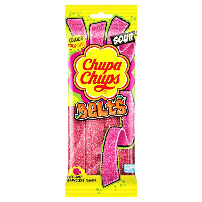 Chupa Chups Sour Strawberry Belts Pack 90g - Happy Candy UK LTD