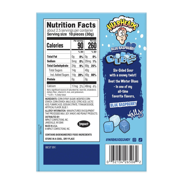 WARHEADS Christmas Blizzard Blue Raspberry Cubes 85g - Happy Candy UK LTD