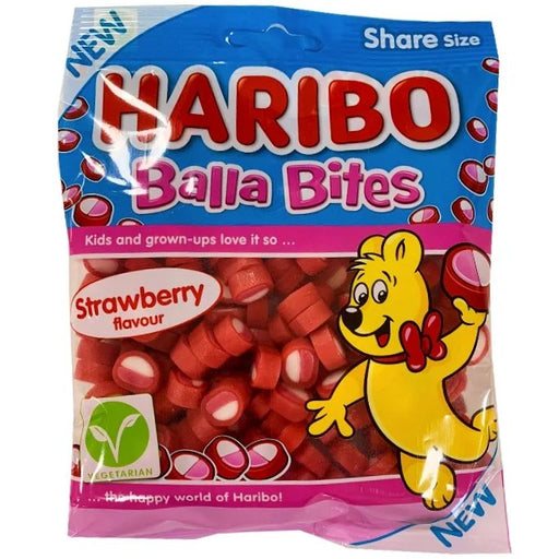 Haribo Strawberry Balla Bites Share Bag 140g - Happy Candy UK LTD